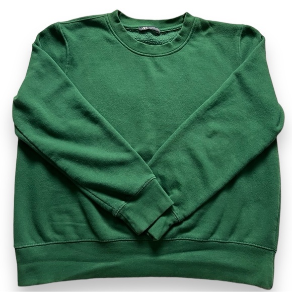 ZARA Loose Fit Crewneck Sweatshirt Oversized Dark Hunter Green Sweater Top - Picture 2 of 6